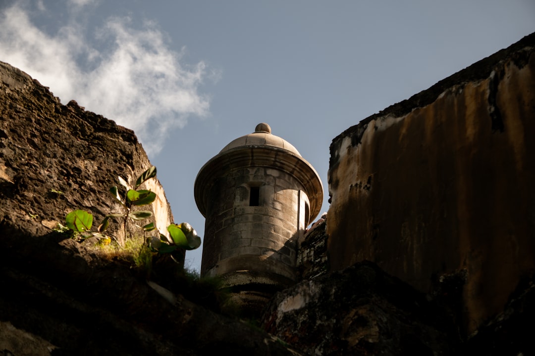 Stone turret with sky and clouds